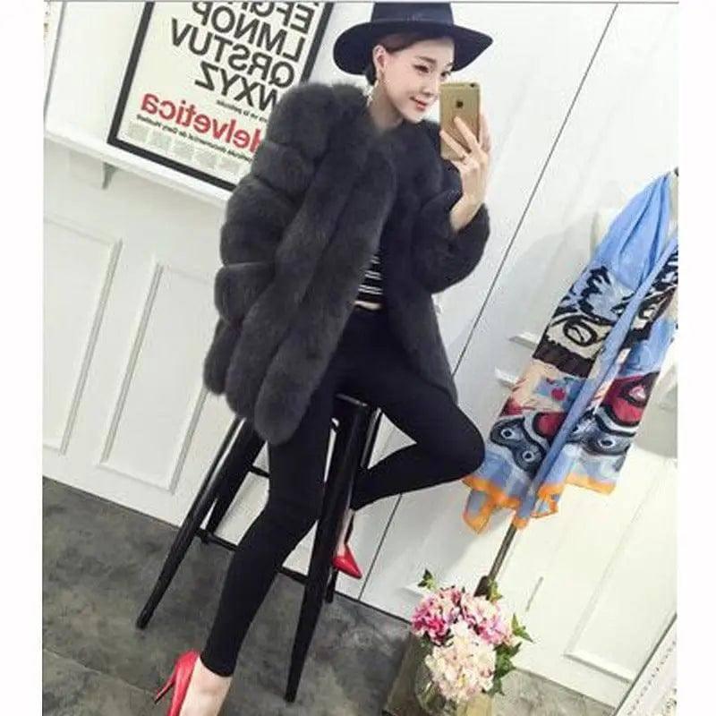 Russian imitation fur fur all-in-one women's winter-Dark Grey-6