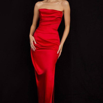 Satin Tube Top Split Knee-length Dress-2