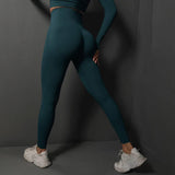 Seamless Gym Leggings Women Yoga Pants High Waist Booty-Blue Green-25