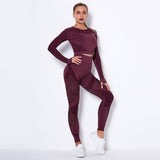 Seamless Knitted Absorbent Yoga Long-Sleeved Suit Yoga-Wine Red-8