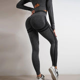 Seamless Yoga Pants Sports Gym Fitness Leggings Or Long-Hemp Grey-17