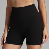 Seamless Yoga Shorts Women Solid Color High Waist Hip-lifting Fitness Pants Running Sweatpants-Black-5