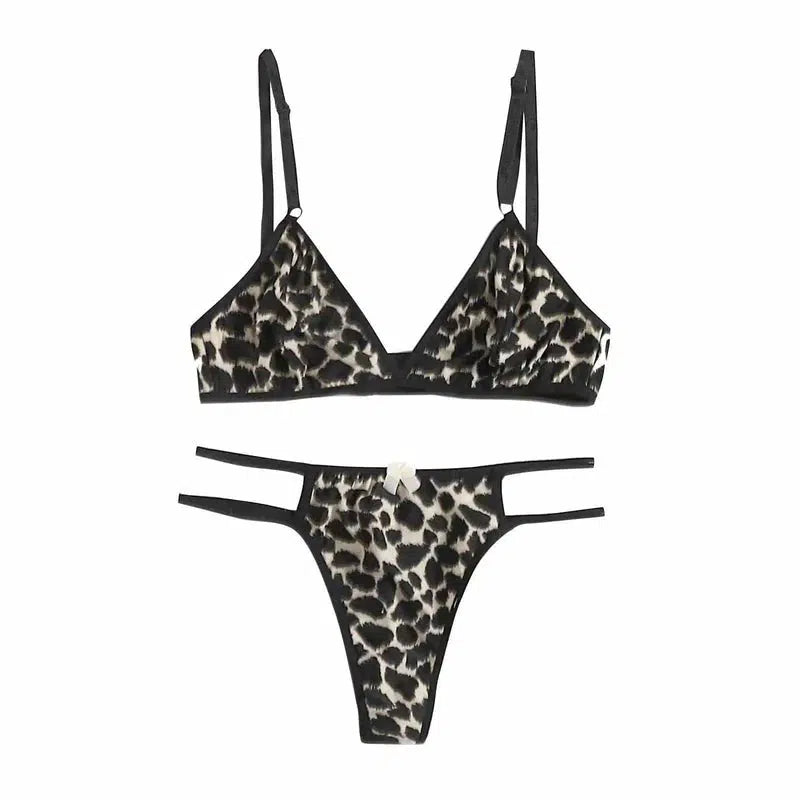 Sensual Lingerie Woman Underwear Set Bra Thong-Leopard-4