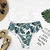 Sexy Bandeau Bikini Set Women Print Swimwear-White-4