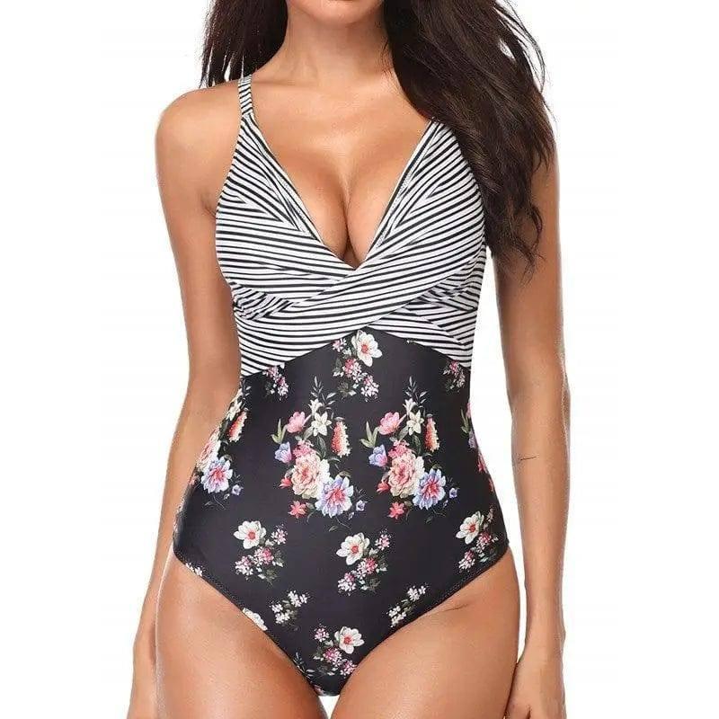 Sexy bikini with tight print suspenders-DarkGrey-9