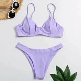 Sexy gathered triangle female swimsuit-Purple-1