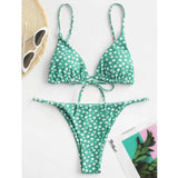 Sexy Halter Tie Dye Bikini Set-Greenandwhite-2