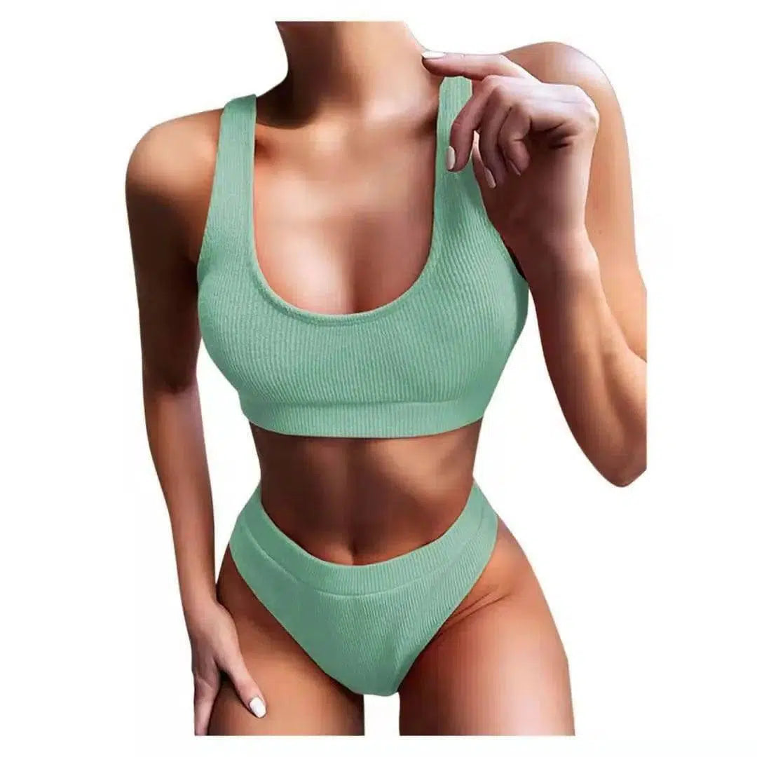 Sexy Knitting Bikini Female Swimsuit High Waist Swimwear-Green-4