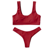 sexy solid color bikini-Red-3