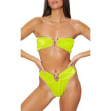 Sexy Solid Color Split Swimsuit Women-Yellow-1