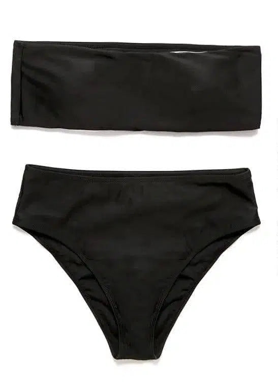 Solid Color Tube Top Two-piece Swimsuit-Black-4