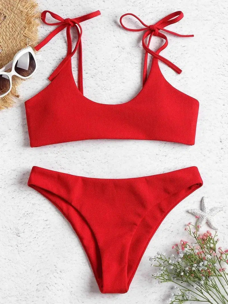 strapless low waist bikini-Red-1