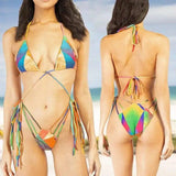 Tether Fashion Print Bikini Triangle Swimsuit-1