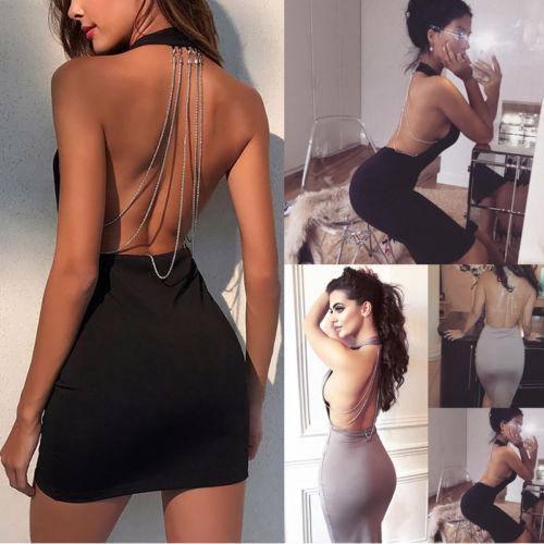 Women Dresses Summer Backless Deep V Rhinestone Bodycon-4