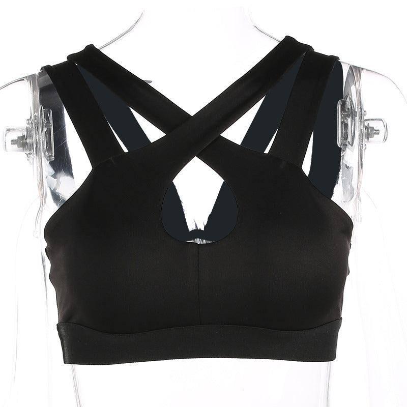 Women Halter Yoga Bra Strappy Sport Bras Push Up-Black-3