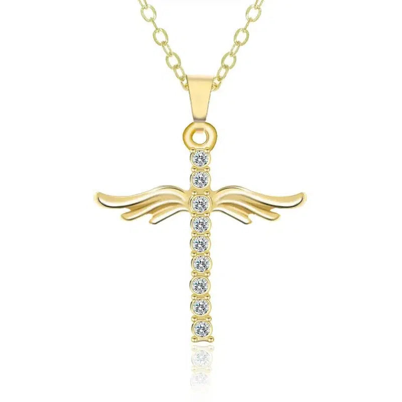 Simple Cross Diamond Angel Wings Pendant-1