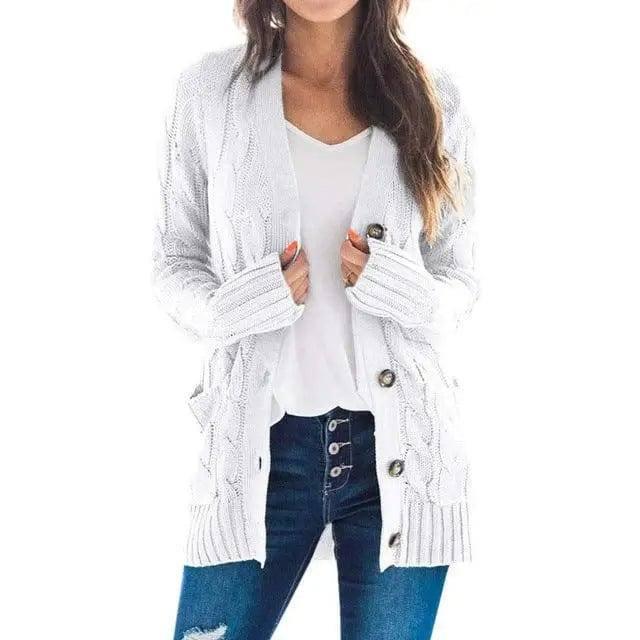 Single breasted long sleeve wool jacket-White-8