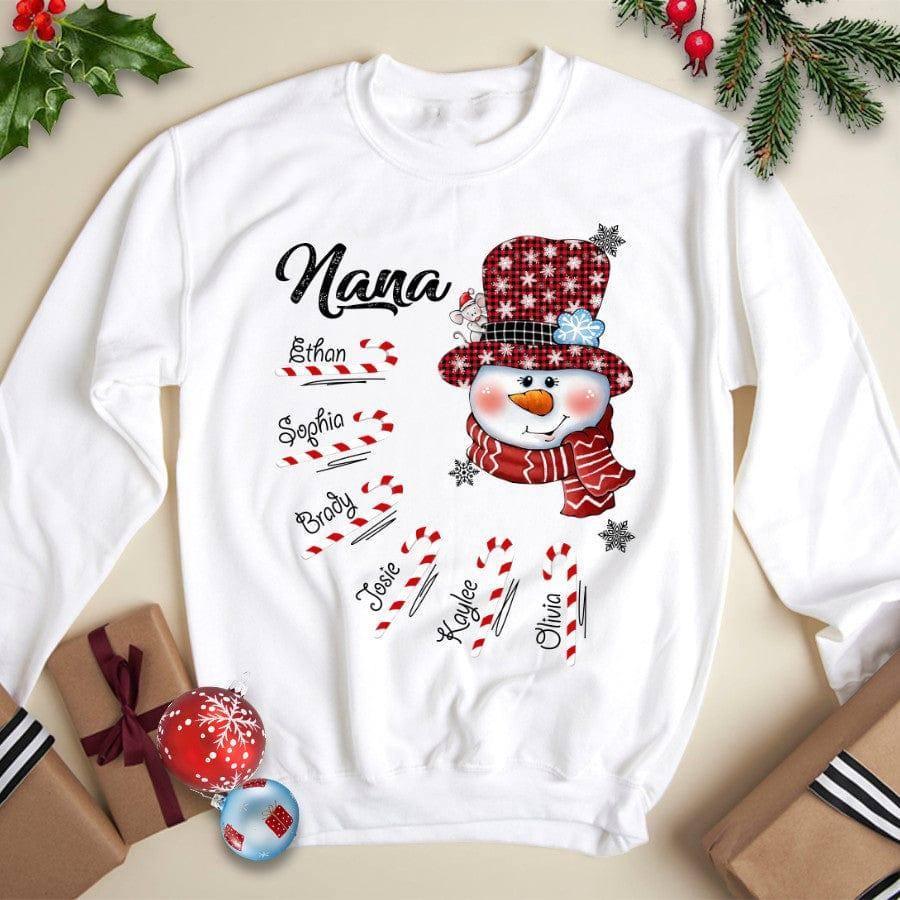 Snowman Candy Cane Christmas Round Neck Sweater-White-1