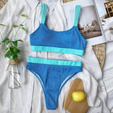 Solid color bikini-Blue-3