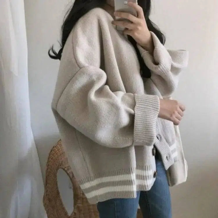 Solid color cardigan sweater-White-5