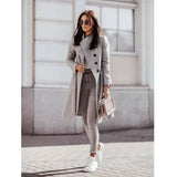 Solid Color Lace-Up Woolen Women Mid-Length Coat-Grey-3