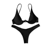 Solid Color Multicolor Underwire Bikini Ladies Swimsuit-Black-2