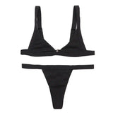 Solid Color Separate Body Swimsuit Female Multi-color-Black-2