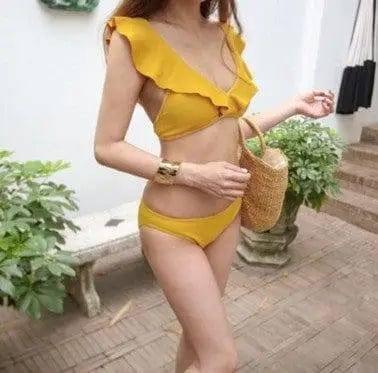 Split and thin swimsuit-Yellow-2