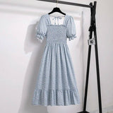 Spring Summer Chiffon Dresses Fashion Female Elastic Waist-lansebaixiaohua-23