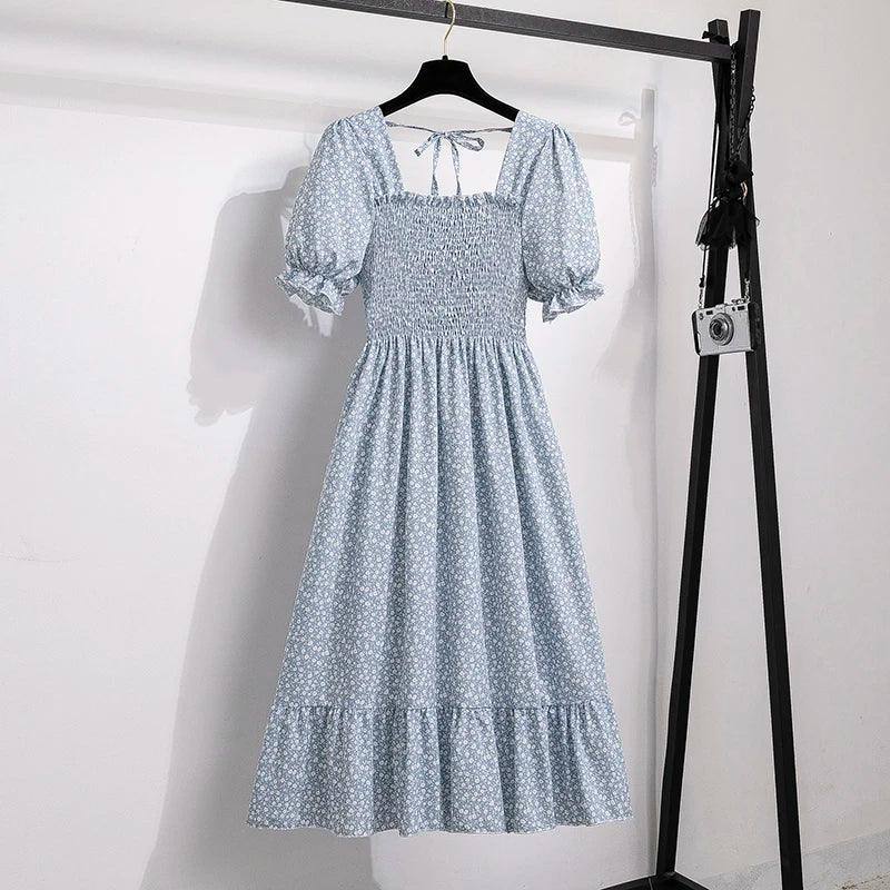 Spring Summer Chiffon Dresses Fashion Female Elastic Waist-lansebaixiaohua-23