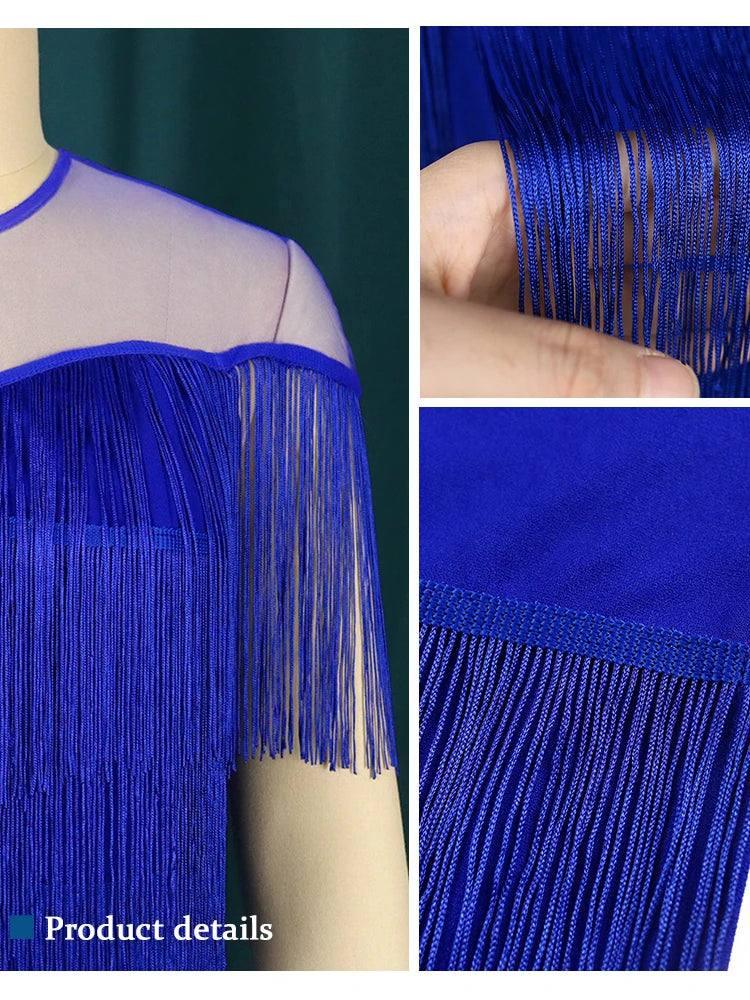 Stunning Royal Blue Plus-Size Tassel Dress-2