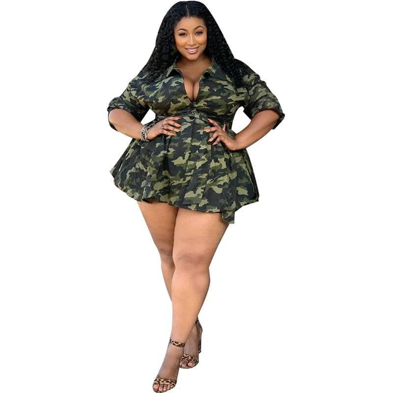 Fall Clothes for Women Plus Size Dresses Party Mini Dress with Lace Up Ladies Elegant Camo Dress Dropshipping Wholesale-3