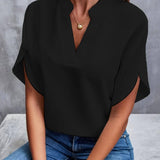 Chic Yellow Blouse - Trendy V-Neck Top-Black-3