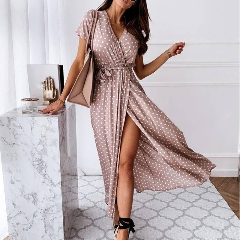 Summer Polka Dot Casual Dresses-Pink-10