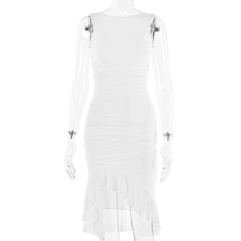 Summer Slim Skinny Sleeveless Dress For Women Fashion Party-White-13