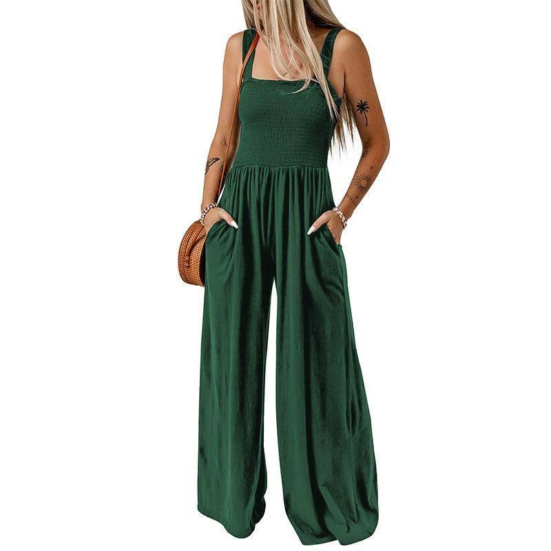 Summer Square Neck High Waist Jumpsuit Women's Backless Apricot / XL-Green-5