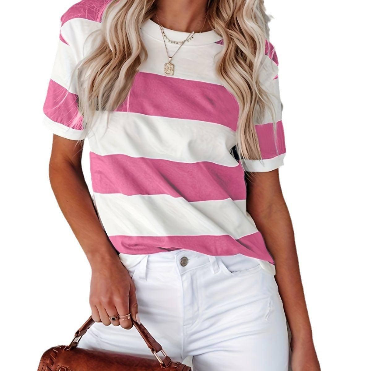 Summer Women's Fashion Striped Printed Short Sleeve Casual-4