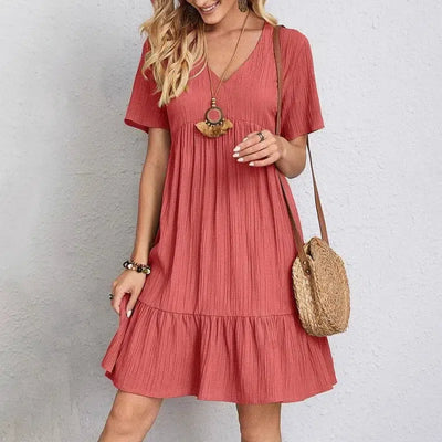 Summer Womens Short Sleeve Mini Dress Ladies Pleated Ruffle-3