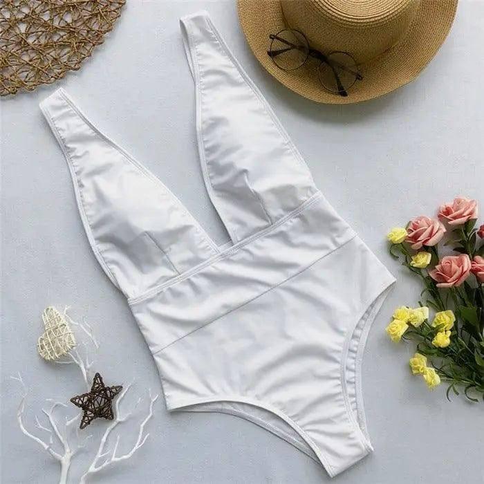 Swimsuit Feminine Bodysuit One-piece Brazilian Bikini-White-1