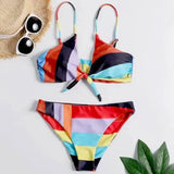 Swimsuit Rainbow Stripe Print Lady Split Swimsuit-Striation-1