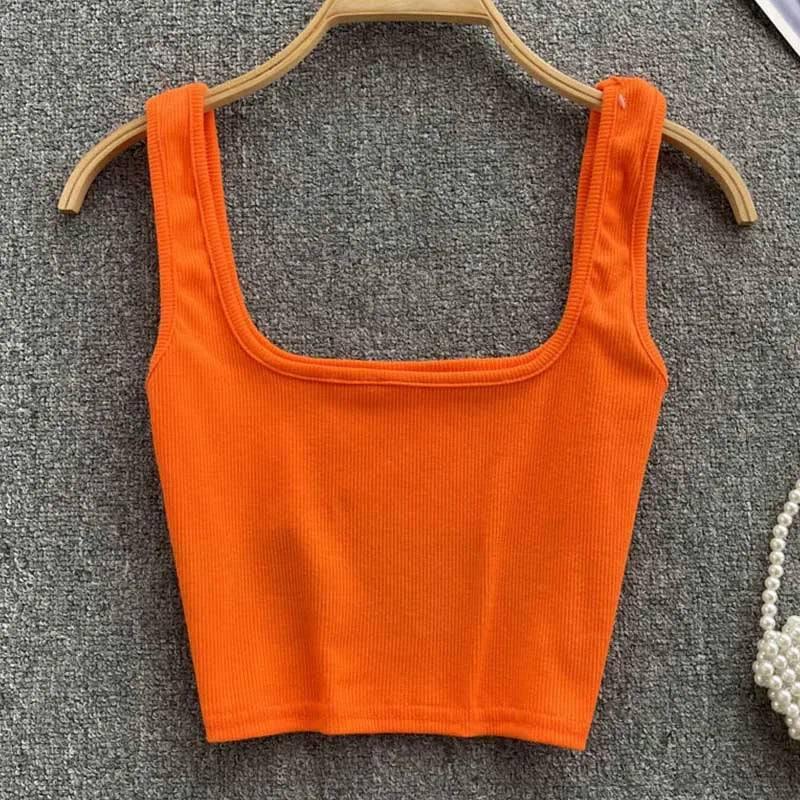 Tank Top Women Backless Y2k Top Slim Fit Bottoming-Orange-12