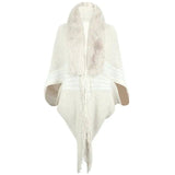 Tassel Cape And Shawl Women's Striped Fur Collar Scarf-Apricot-7