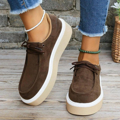 New Thick Bottom Lace-up Flats Women Solid Color Casual Fashion Lightweight Walking Sports Shoes-8