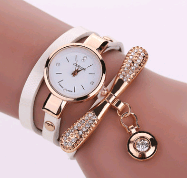 Thin belt fashion ladies watch Casual three-ring winding-White-1