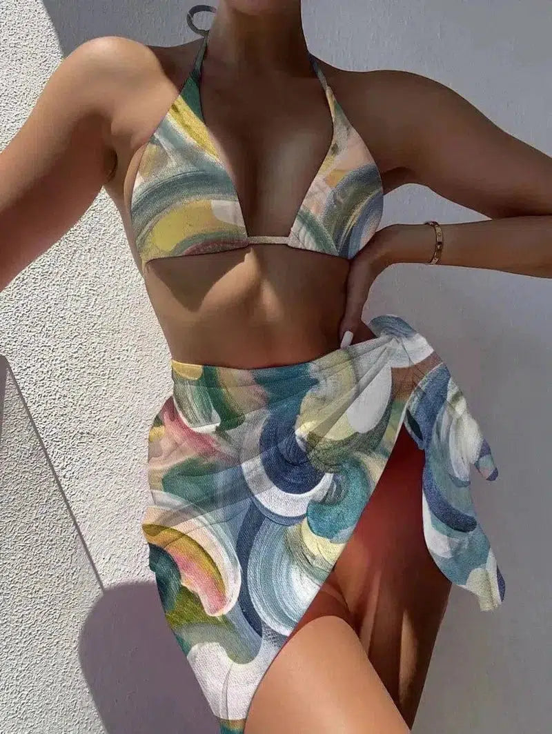 Tie Dye Swimsuit Three Piece Bikini-Painted-1