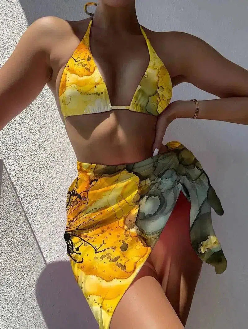 Tie Dye Swimsuit Three Piece Bikini-Yellowink-3