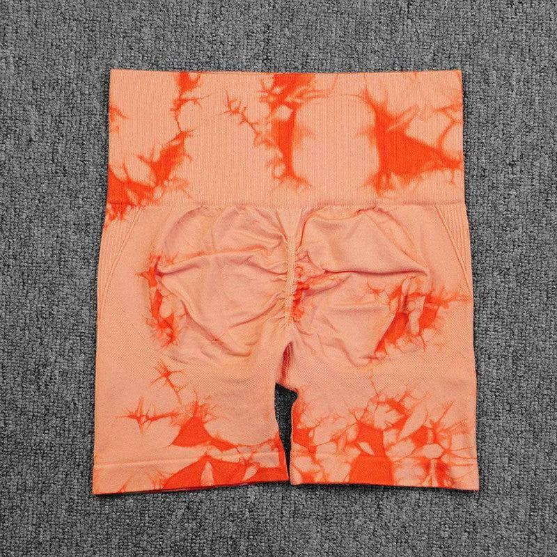 Tie-dye Printed Yoga Pants Summer Quick-drying Fitness Shorts High-waisted Hip-lifting Leggings Women Pants-Orange-18