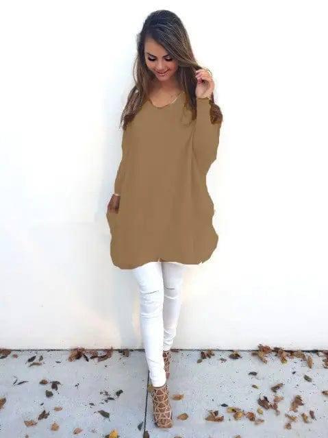 V-Neck Warm Sweaters Casual Sweater-Khaki-11