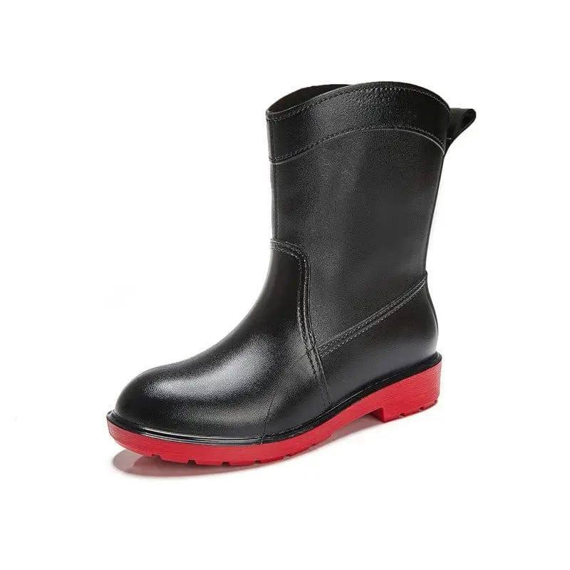 Waterproof Rubber Shoes Wear-resistant Mid-tube-Reddish black-4