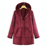 Winter Pocket Warm Plush Hooded Coat-Wine Red-7